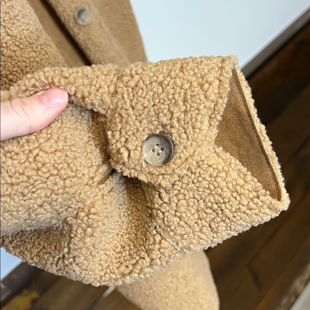 Joie Tan Button Down Oversized Sherpa Teddy Jacket- M - Picture 3 of 6